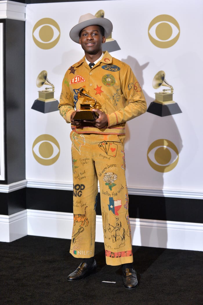 Leon Bridges in custom Bode at the 2019 Grammys. 