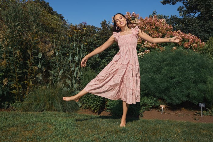 Meena Harris in the Hill House Home x Phenomenal x Netflix Ellie Floral Pink Nap Dress ($125).