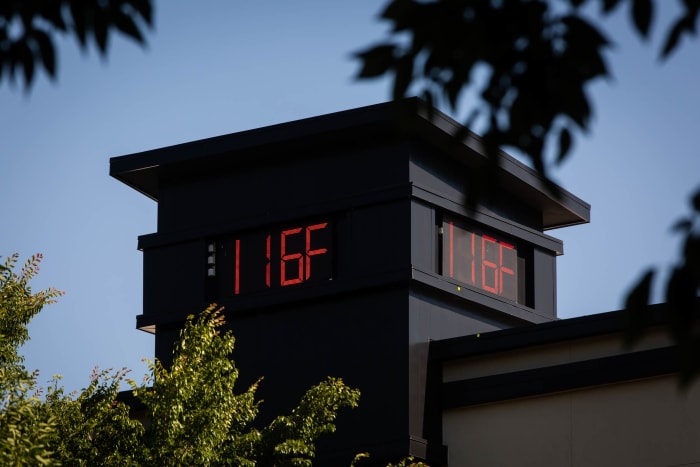 A thermometer in Portland reading 116 degrees Fahrenheit during the Pacific Northwestern heat wave in June.