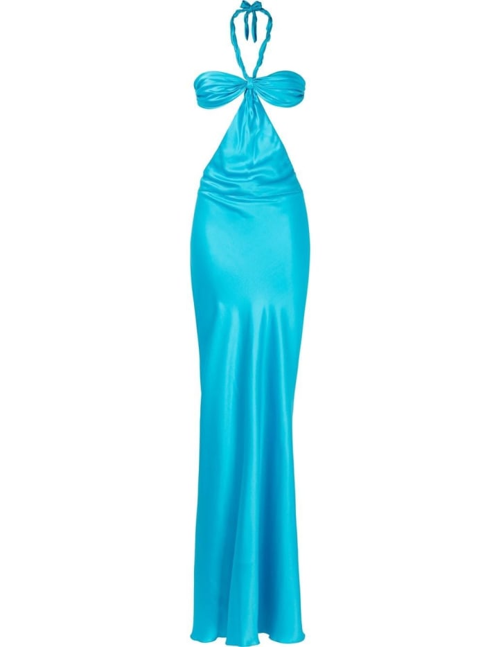 Esteban Cortazar backless silk maxi dress in turquoise1