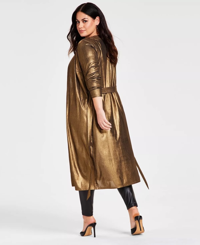 Nina Parker Plus Size Metallic Gold Duster, $109