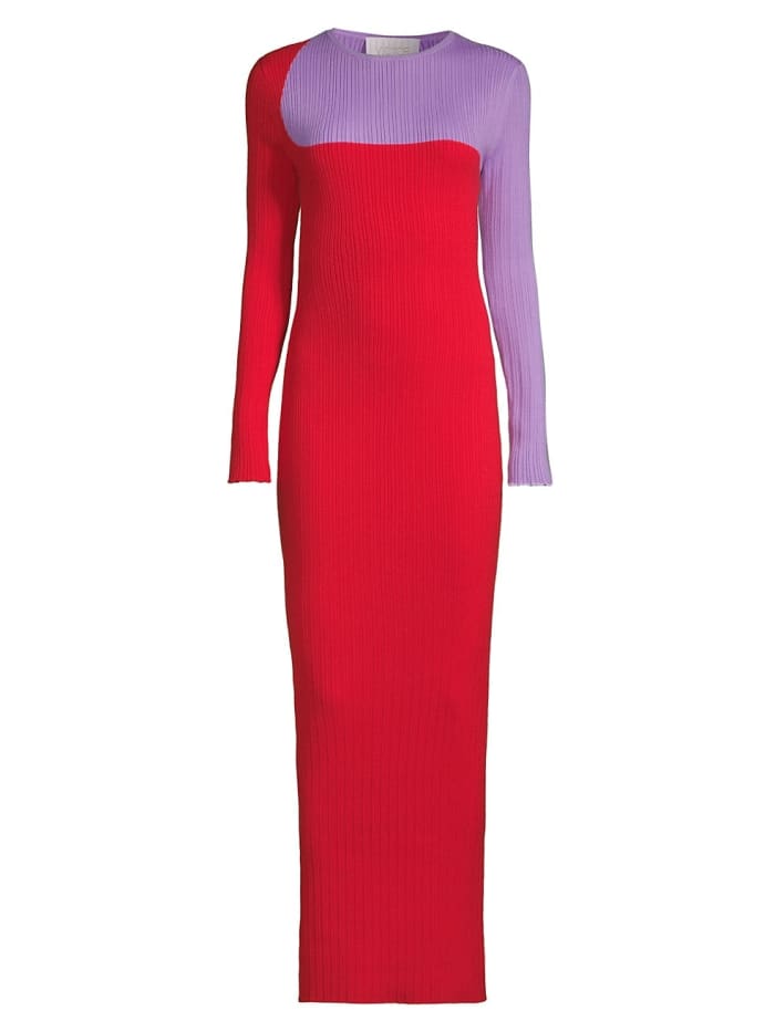 Victor Glemaud Color Blocked Long Sleeve Maxi Dress