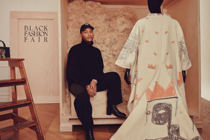 Brandon Blackwood at the "Jean-Michel Basquiat: King Pleasure & Black Fashion Fair: Those Who Dress Better" exhibition.