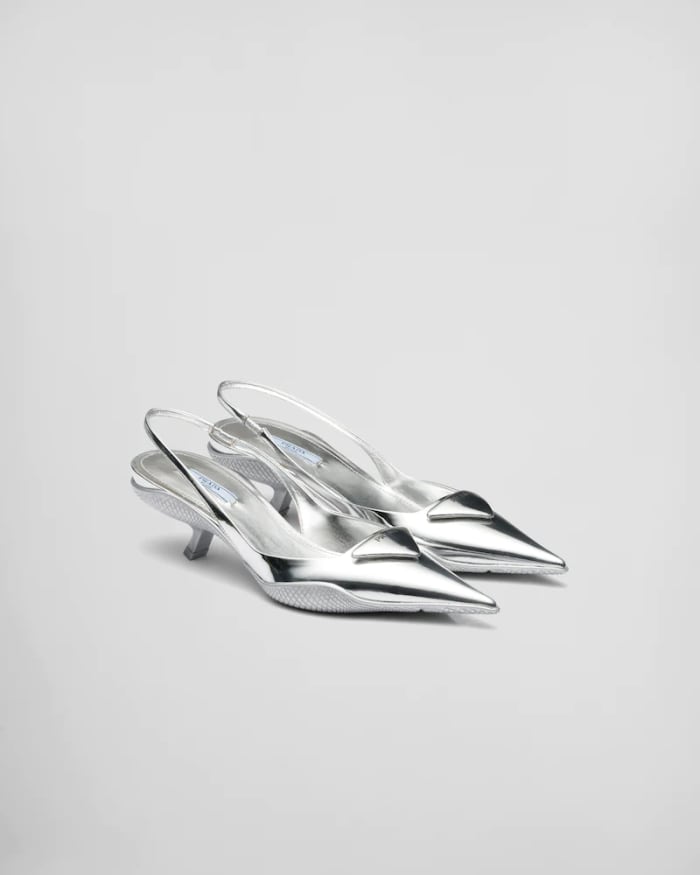 prada slingback silver pumps