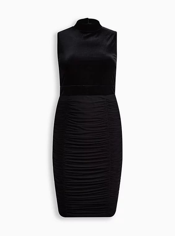 TORRID-AT-THE-KNEE-VELVET-MESH-RUCHED-BODYCON-DRESS