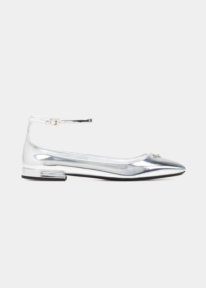 Prada silver metallic leather ballet shoes
