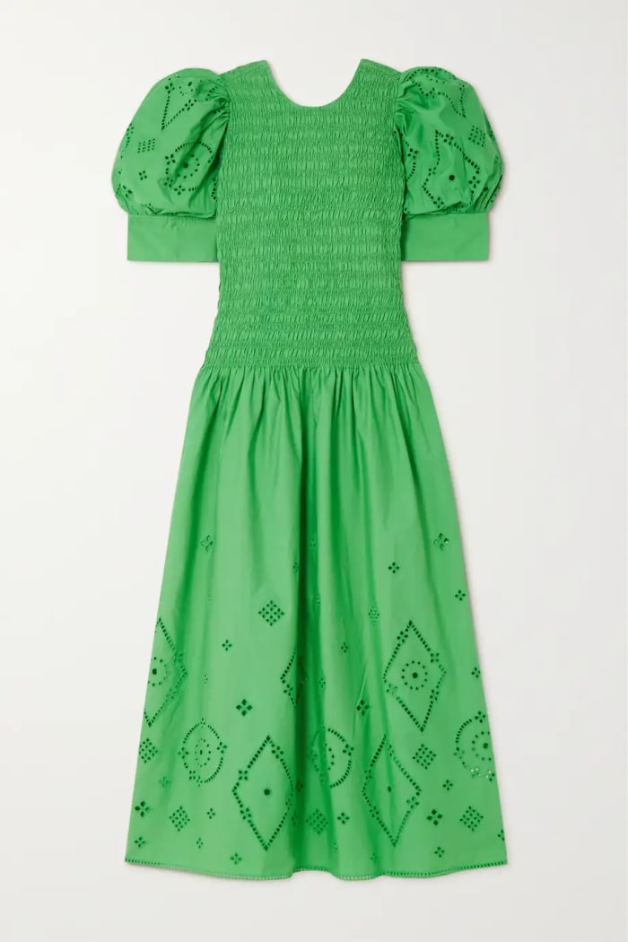 ganni green smocked dress.jpg