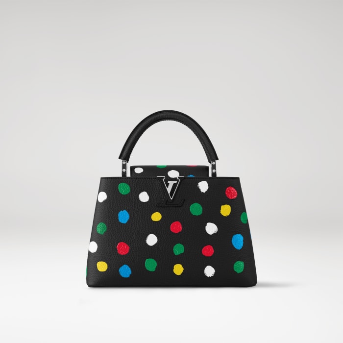 Louis Vuitton x Yayoi Kusama Capucines MM in black taurillon leather with Painted Dots print