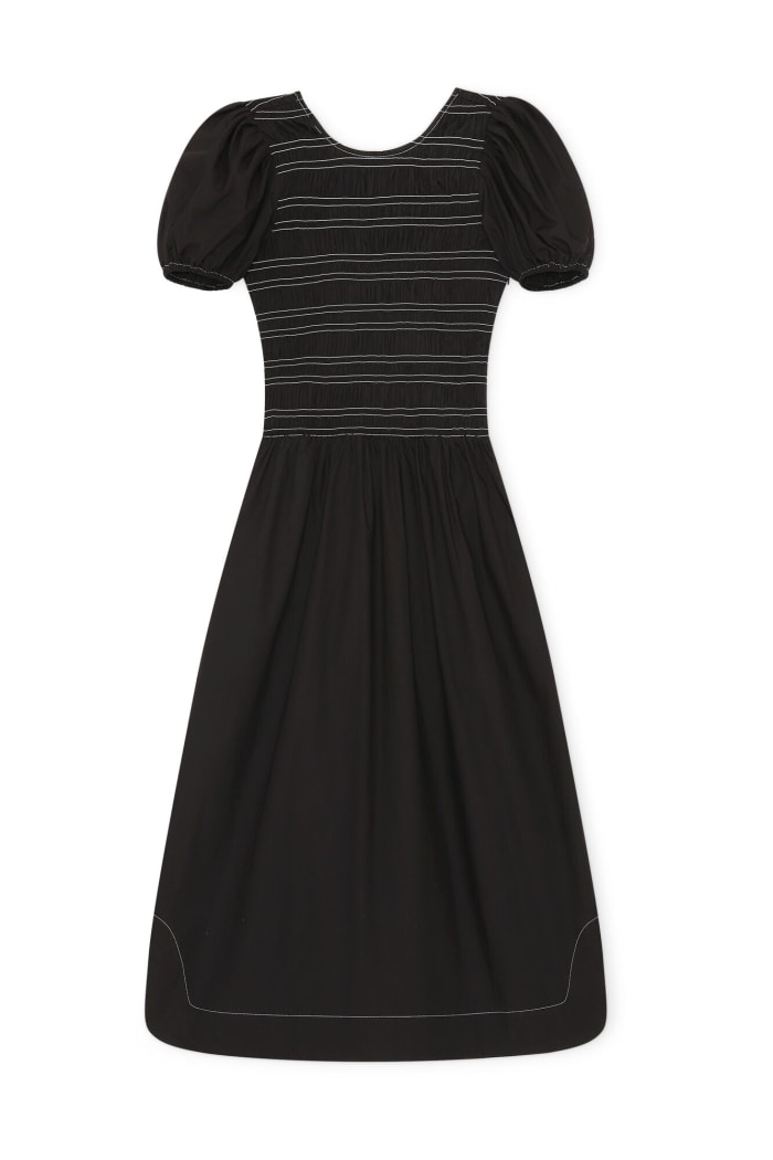 ganni black cotton poplin dress