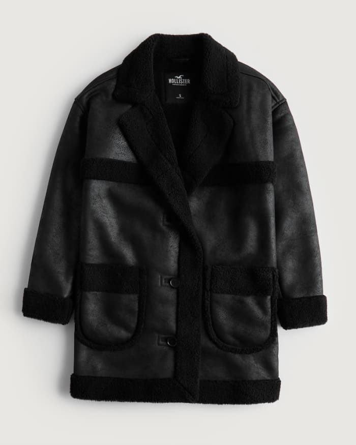 hollister faux leather shearling coat1