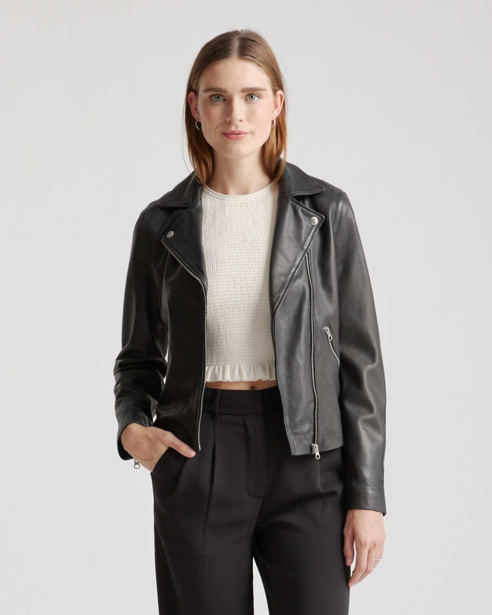 Quince 100% Washed Leather Biker Jacket