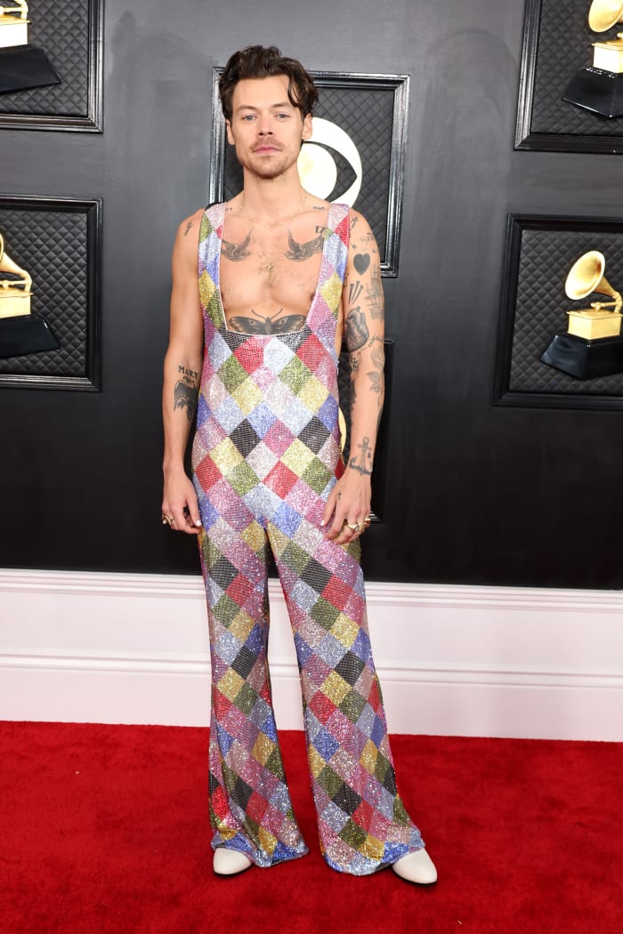 Harry Styles Wore a Clowncore Jumpsuit at the 2023 Grammy Awards