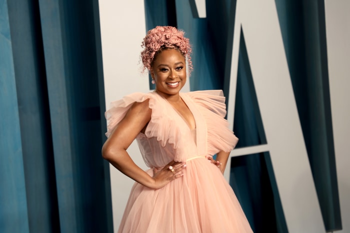 Robinson at the 2022 Vanity Fair Oscar Party in H&M x Giambattista Valli.