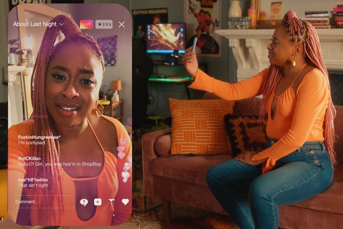 Phoebe Hill engages with her fans (and trolls) in a Zara top and Paige jeans.