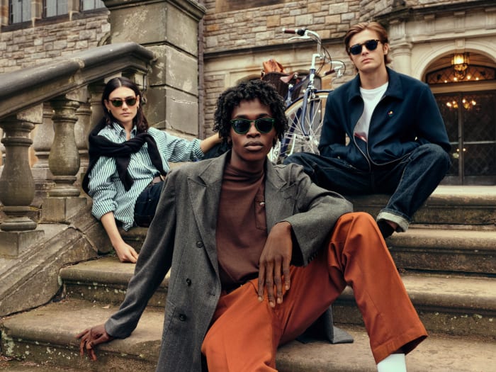 Models pose in the new limited edition Warby Parker x Noah eyewear collection.