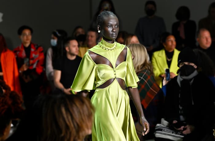   A model walks the runway for Prabal Gurung during 2022 New York Fashion Week The Shows on February 16, 2022 in New York City