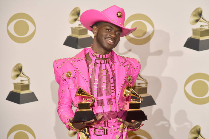 Lil' Nas X in Versace at the 2020 Grammy Awards.