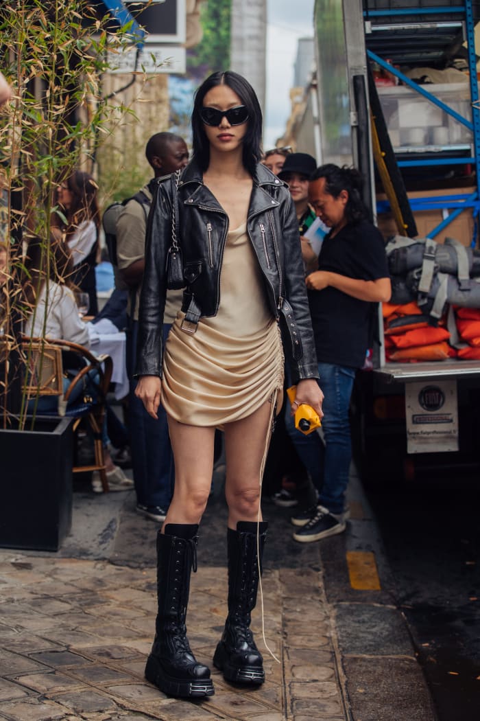 On the streets of Paris Couture Fashion Week Fall 2022 on July 7, 2022