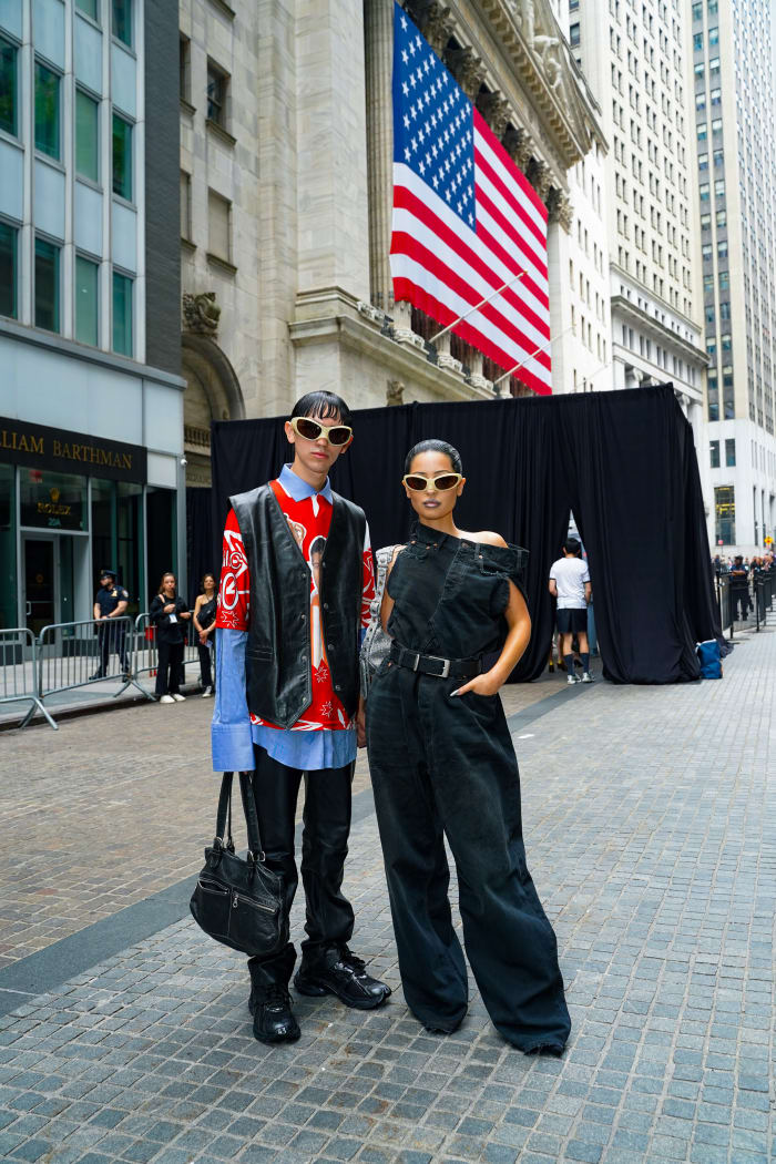 Alexa Demie and a showgoer outside the Balenciaga Resort 2023 show in New York.