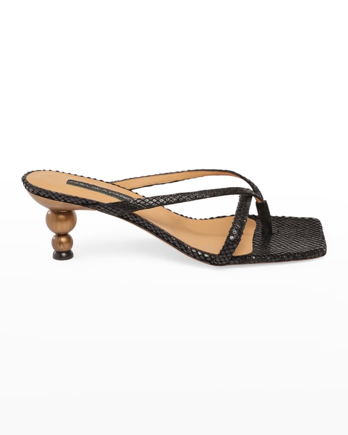 Chelsea Paris Slash Snake-Print Thong Mule Sandals