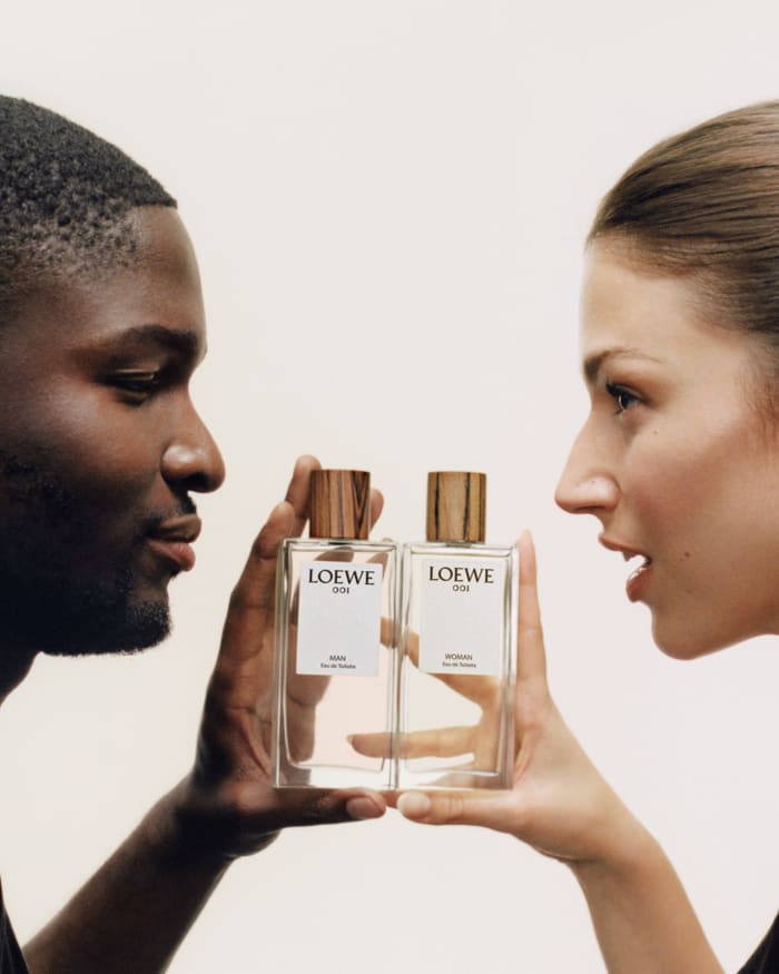 Stéphane Bak (left) and Úrsula Corberó (right) for Loewe Perfumes.