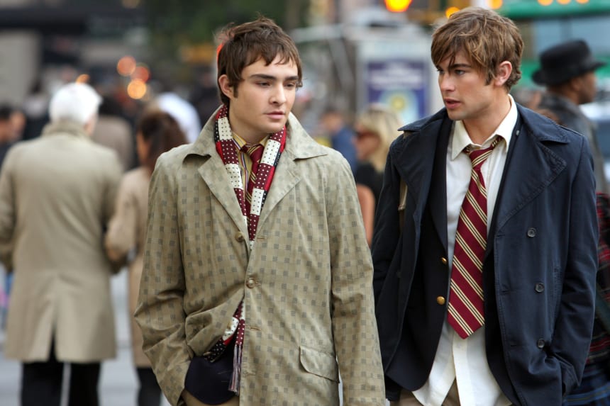 Chuck Bass and Nate Archibald in their school uniforms. Photo: Courtesy Warner Brothers