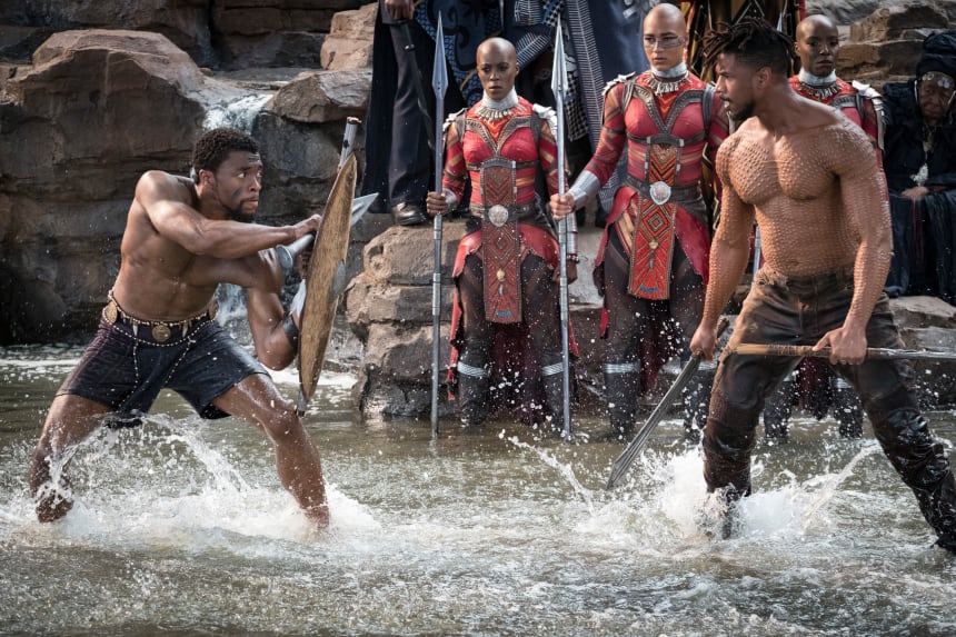 T'Challa and Killmonger (Michael B. Jordan) battle at Warrior Falls. Also, you're welcome. Photo: Marvel Studios