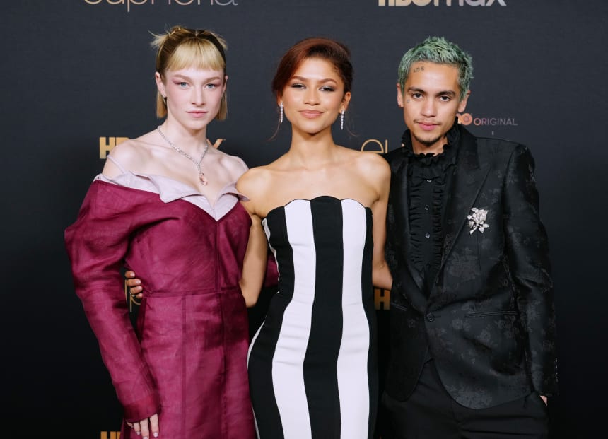Hunter Schafer, Zendaya and Dominic Pike at the 'Euphoria' Season 2 premiere.