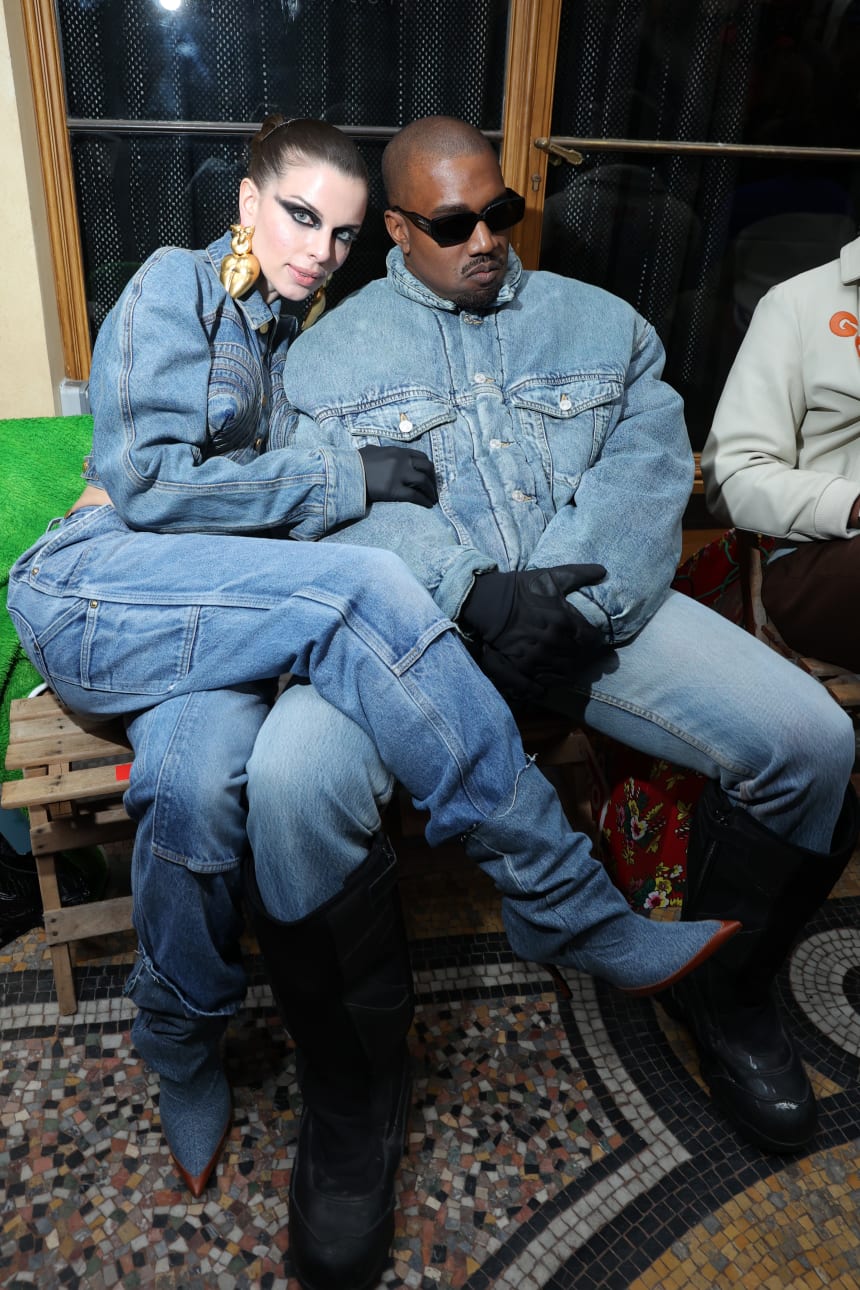 Julia Fox and Kanye West at the Kenzo Fall 2022 Men's show.