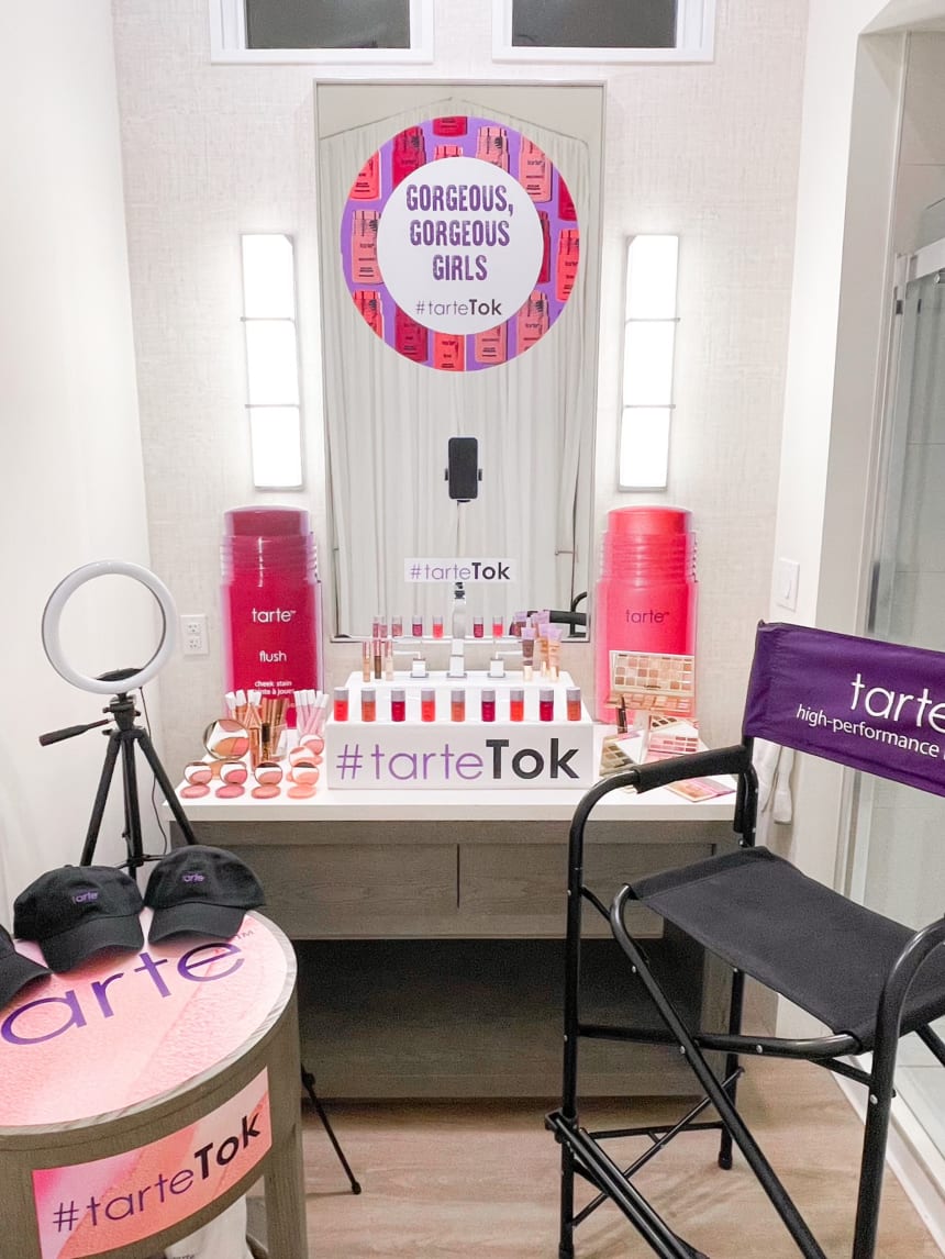 An example of the product-filled spaces influencers were greeted with on Tarte's TikTok-only influencer tour.