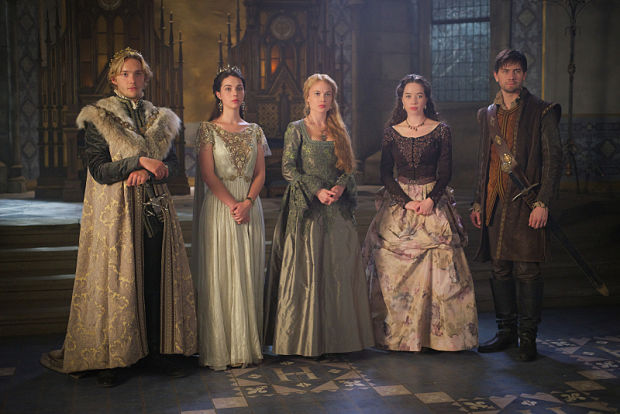 Queen Mary and her 16th century #squad on Reign. Toby Regbo as King Francis II, Adelaide Kane as Mary, Queen of Scotland and France, Celina Sinden as Greer, Anna Popplewell as Lola and Torrance Coombs as Bash. Photo: Sven Frenzel/The CW