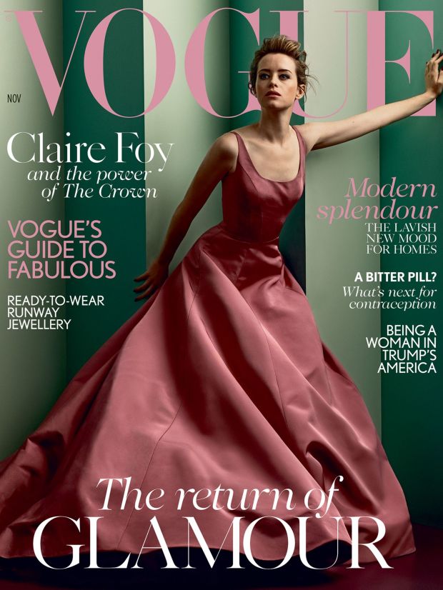 Claire Foy in Christian Siriano on the November 2017 cover of 'Vogue' UK. Photo: Vogue UK