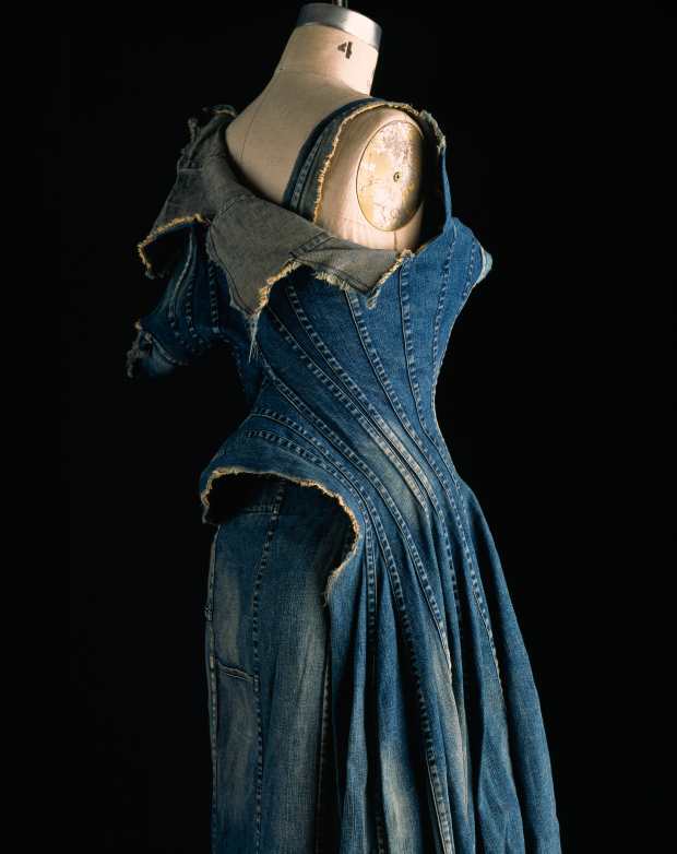 Junya Watanabe for Comme des Garçons spring 2012 repurposed denim dress. Photo: William Palmer/The Museum at FIT