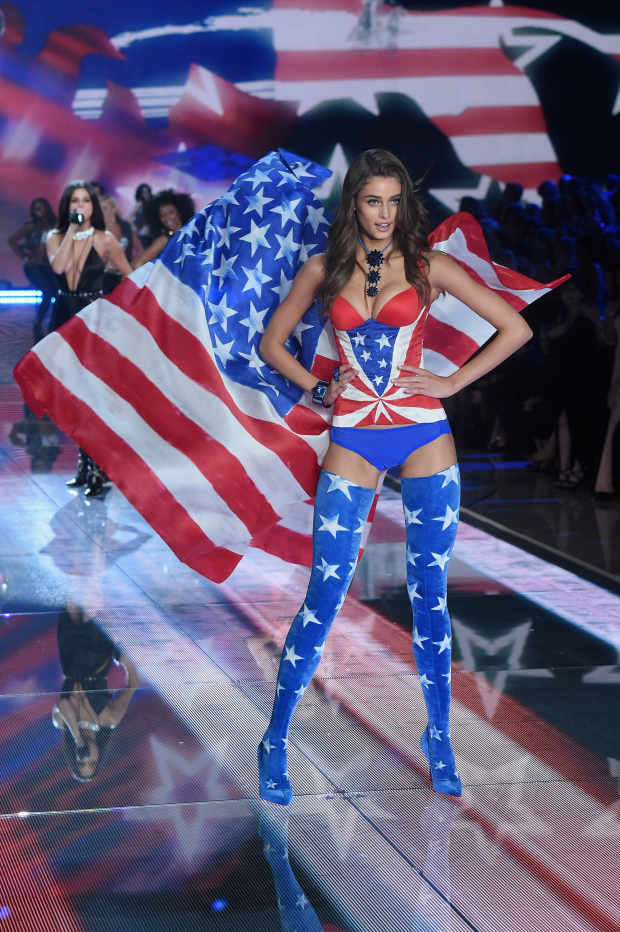 Taylor Hill and Selena Gomez on the Victoria's Secret Fashion Show runway. Photo: Jamie McCarthy/Getty Images