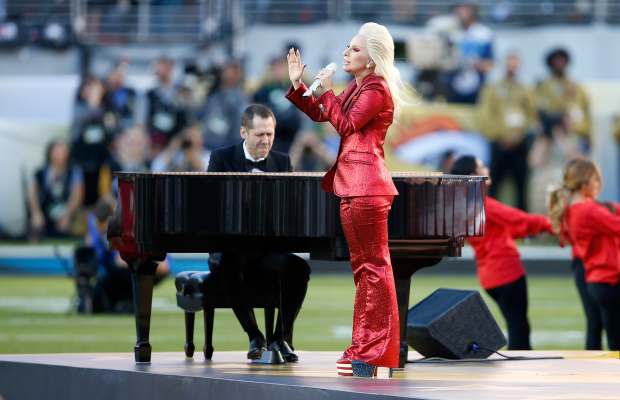 Lady Gaga singing the National Anthem at Super Bowl 50 at Levi's Stadium on Sunday. Photo: Sean M. Haffey/Getty Images