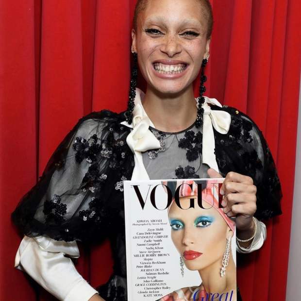 Adwoa Aboah with "British Vogue"'s December 2017 issue. Photo: @edward_enninful/Instagram