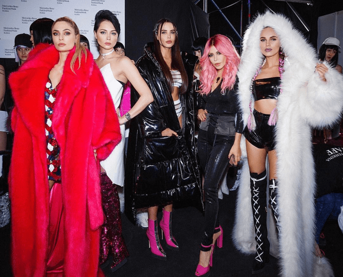 Bella Potemkina and her "Instagirls," from left to right: Natalia Rudova, Nastasya Samburskaya, Anastasia Reshetova, Potemkina and Hanna. Photo: @bellapotemkinaofficial/Instagram
