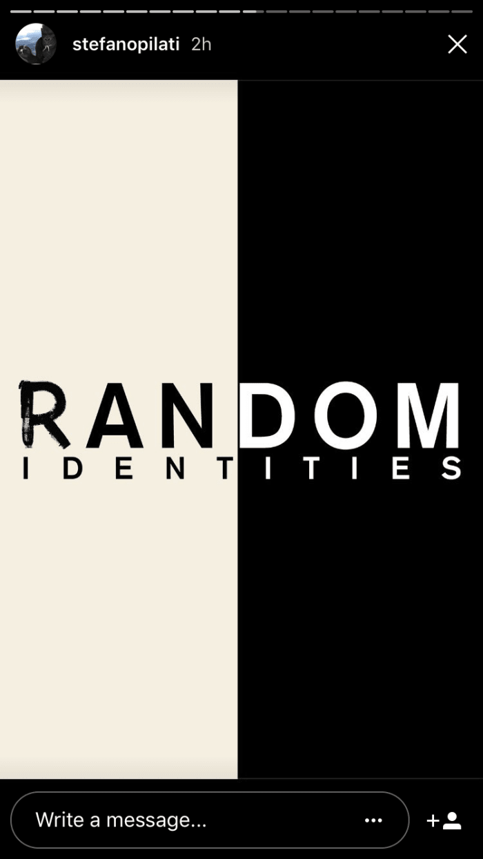 Logo from Stefano Pilati's Random Identities collection. Screengrab: @stefanopilati/Instagram Stories