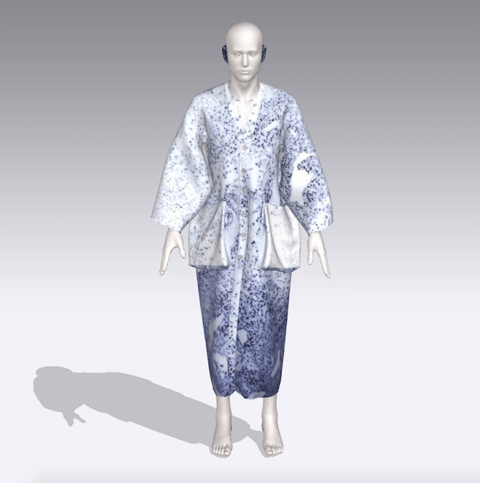 3D rendering of a garment biofabricated using pigment-producing bacteria, by Faber Futures in collaboration with Ginkgo BioWorks. Photo: Atacac.