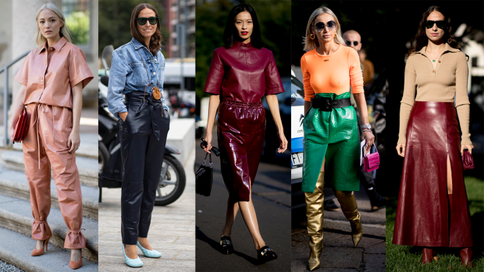 On the street at Milan Fashion Week Spring 2020. Photo: Chiara Marina Grioni/Fashionista (1), Imaxtree (4)