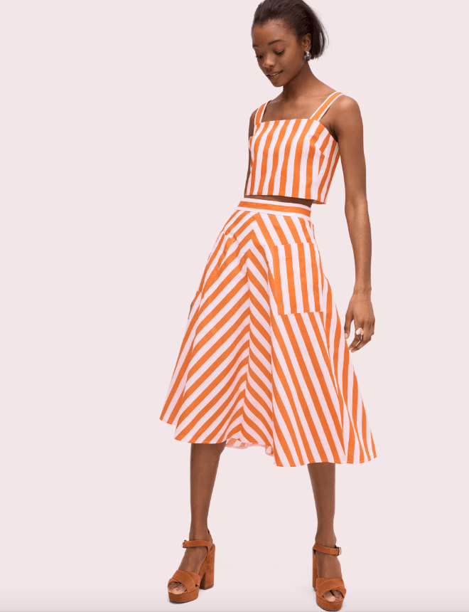 Kate Spade New York Deck Stripe Midi Skirt, $228, available here, and Deck Stripe Crop Top, $128, available here.