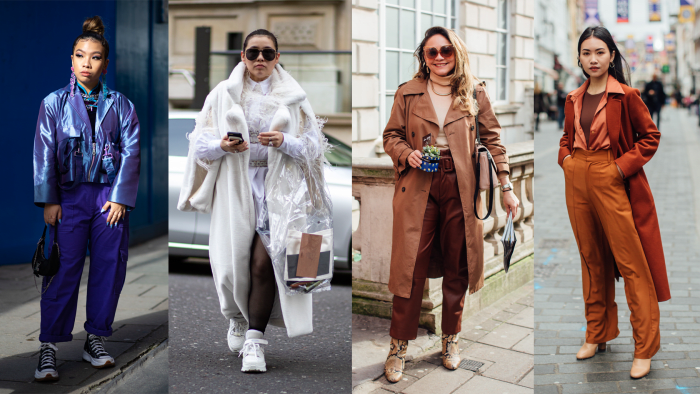 On the street at London Fashion Week Fall 2020.