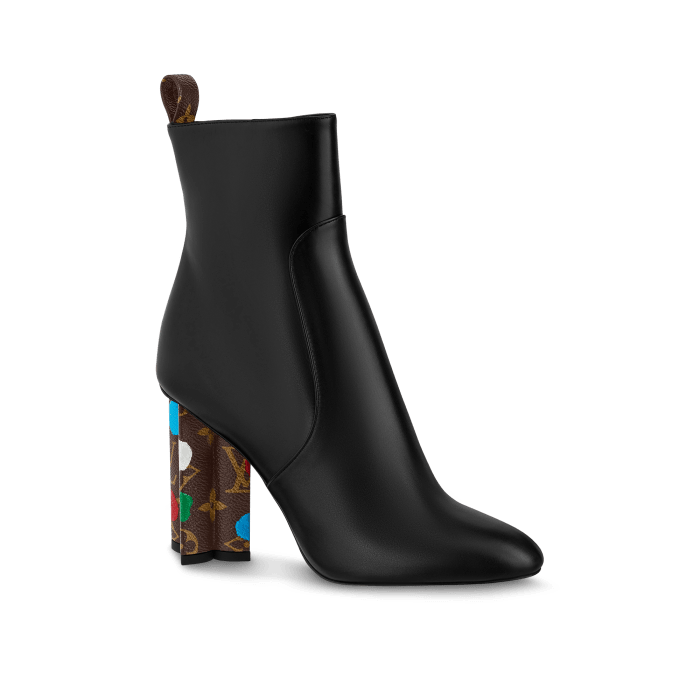 Louis Vuitton x Yayoi Kusama Silhouette ankle boot 10CM in Plain calf leather with Painted Dots print