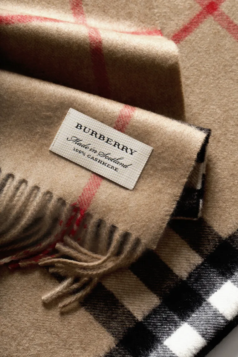 Burberry's signature cashmere scarf in its trademarked check print. Photo: Burberry | BountyCanarias