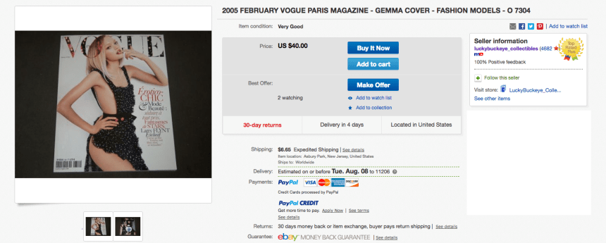 An eBay listing from Matt Oran for "Vogue" Paris's February 2005 issue. Photo: Screenshot