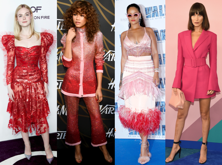 Elle Fanning, Photo: Frazer Harrison/Getty Images; Zendaya, Photo: Frazer Harrison/Getty Images; Rihanna, Photo: Bertrand Rindoff Petroff/Getty Images, Bella Hadid, Photo: Dimitrios Kambouris/Getty Images.