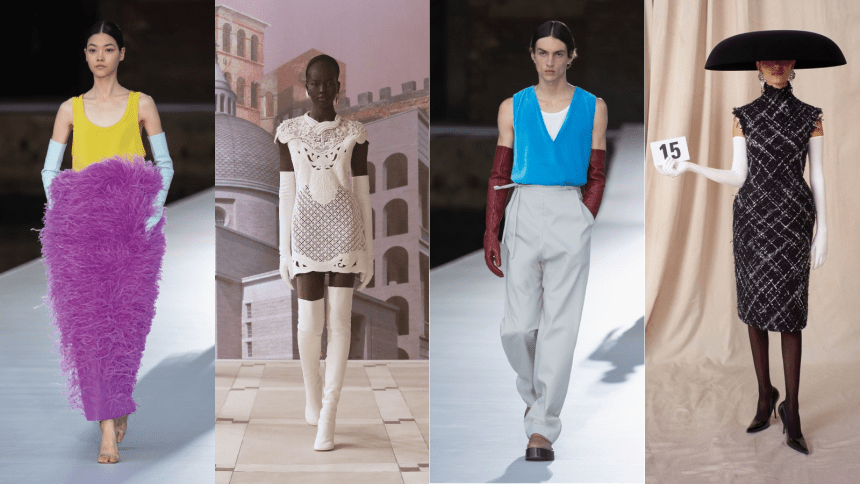 From L to R: Valentino, Fendi, Valentino, Balenciaga, all Fall 2021 couture