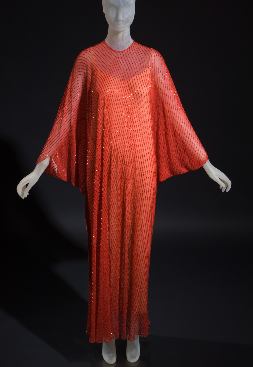 A red evening caftan by Halston, c. 1977. Photo: FIT Museum