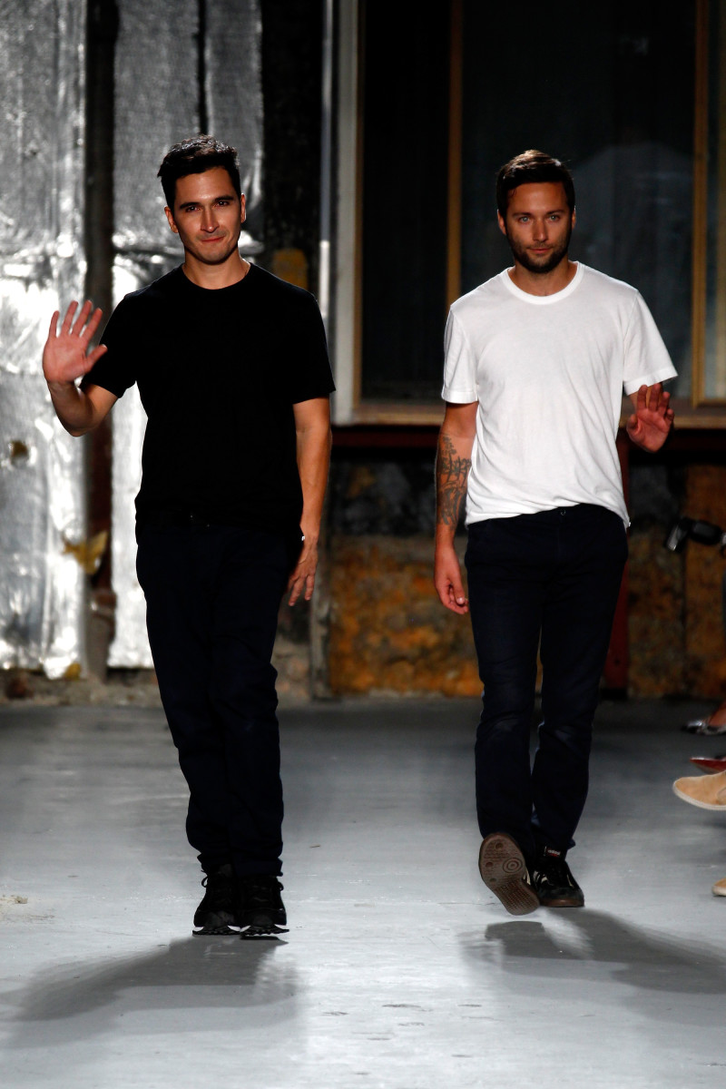 Lazaro Hernandez and Jack McCollough appear on the runway at their spring 2015 show. Photo: Peter Michael Dills/Getty Images