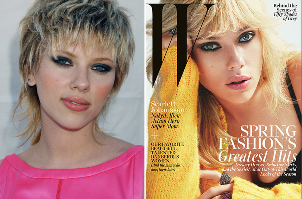 Johansson at 18 and 30. Photos: Gregg DeGuire/Getty Images; Mert Alas/W Magazine